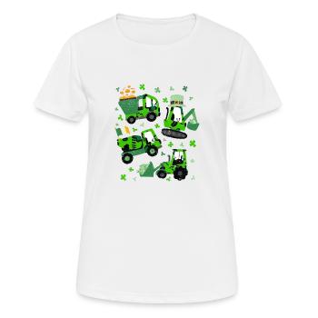 St Patrick's Day Crane Truck Excavator Construction Shamrock - Women's Breathable T-Shirt - white - Front - AI Model Female 172 dark (172cm)