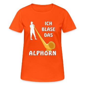 ICH BLASE DAS ALPHORN - Frauen T-Shirt atmungsaktiv - Neonorange - Vorne - AI Model Female 172 dark (172cm)