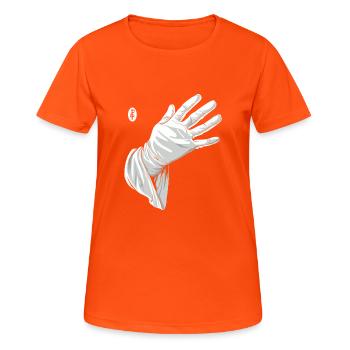 Berühr mich, weiße Handschuh - Frauen T-Shirt atmungsaktiv - Neonorange - Vorne - AI Model Female 172 dark (172cm)