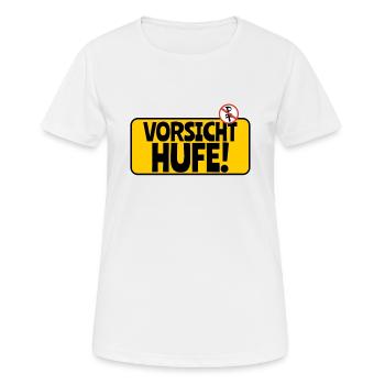 Achtung Pferde: Vorsicht Hufe - Frauen T-Shirt atmungsaktiv - Weiß - Vorne - AI Model Female 172 dark (172cm)