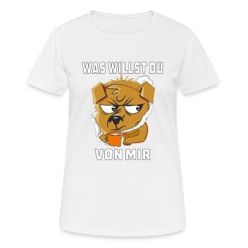 WAS WILLST DU VON MIR - Frauen T-Shirt atmungsaktiv - Weiß - Vorne - AI Model Female 172 dark (172cm)