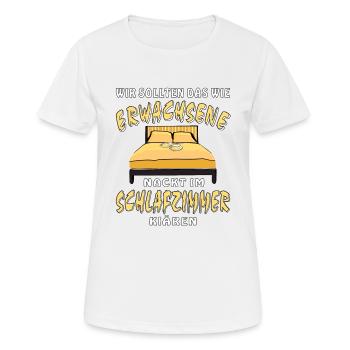 ERWACHSENE NACKT IM SCHLAFZIMMER KLÄREN - Frauen T-Shirt atmungsaktiv - Weiß - Vorne - AI Model Female 172 dark (172cm)