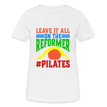 Laissez-vous séduire par le réformateur #Pilates 14 - T-shirt respirant Femme - blanc - Devant - AI Model Female 172 dark (172cm)