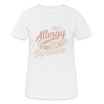 Allergie aux noix Je n’avale pas Sensibilisation Allergique aux noix - T-shirt respirant Femme - blanc - Devant - AI Model Female 172 dark (172cm)