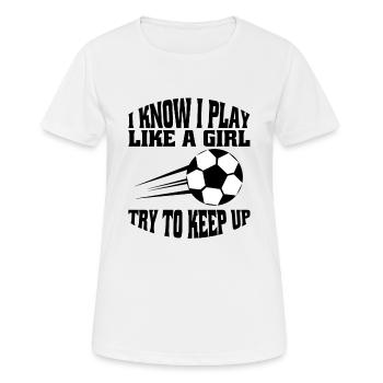 Fußballspieler Fußballmannschaft Fußballdesign - Frauen T-Shirt atmungsaktiv - Weiß - Vorne - AI Model Female 172 dark (172cm)