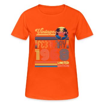 Anniversaire Février 1968. Cadeau Fevrier 1968. - T-shirt respirant Femme - orange néon - Devant - AI Model Female 172 dark (172cm)