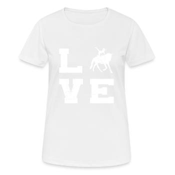Exercices d’équilibre, acrobaties à cheval - T-shirt respirant Femme - blanc - Devant - AI Model Female 172 dark (172cm)