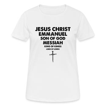 Noms de Jésus Vintage - thème chrétien 1 Croix 3 - T-shirt respirant Femme - blanc - Devant - AI Model Female 172 dark (172cm)
