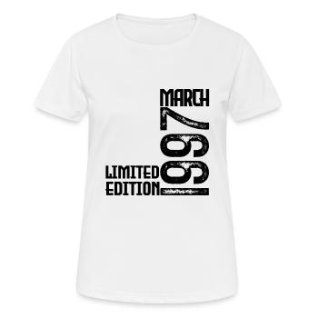 March 1997 Anniversary Gift. March 1997. March - Women's Breathable T-Shirt - white - Front - AI Model Female 172 dark (172cm)