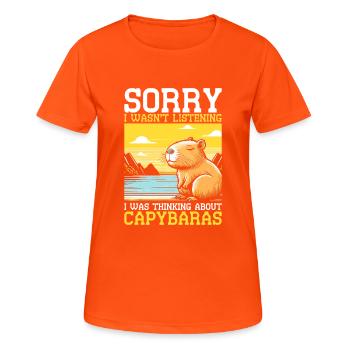 Thinking about Capybaras - Frauen T-Shirt atmungsaktiv - Neonorange - Vorne - AI Model Female 172 dark (172cm)
