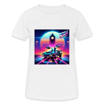 Retour vers le futur 2024 Néon fluo retrofuturiste - T-shirt respirant Femme - blanc - Devant - AI Model Female 172 dark (172cm)