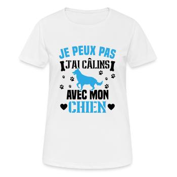 Ich kann nicht mit meinem Hund kuscheln - Frauen T-Shirt atmungsaktiv - Weiß - Vorne - AI Model Female 172 dark (172cm)