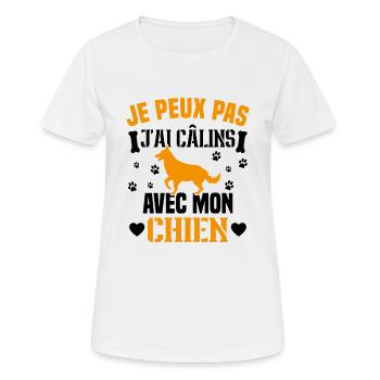 Ich kann nicht mit meinem Hundehumor kuscheln - Frauen T-Shirt atmungsaktiv - Weiß - Vorne - AI Model Female 172 dark (172cm)
