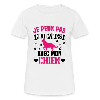 Ich kann nicht mit meinem Hundehumor kuscheln - Frauen T-Shirt atmungsaktiv - Weiß - Vorne - AI Model Female 172 dark (172cm)