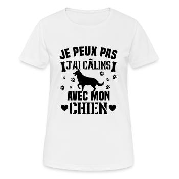 Ich kann nicht mit meinem Hund kuscheln - Frauen T-Shirt atmungsaktiv - Weiß - Vorne - AI Model Female 172 dark (172cm)