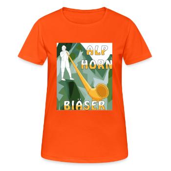 ALPHORN BLÄSER - Frauen T-Shirt atmungsaktiv - Neonorange - Vorne - AI Model Female 172 dark (172cm)