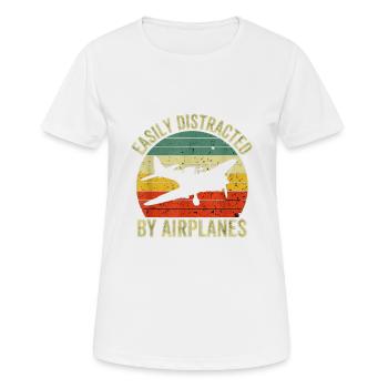 Easily Distracted by Airplanes - Frauen T-Shirt atmungsaktiv - Weiß - Vorne - AI Model Female 172 dark (172cm)