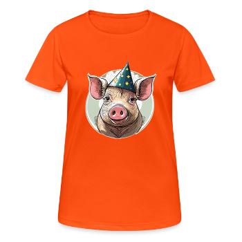 PIG CELEBRATIONS - Women's Breathable T-Shirt - neon orange - Front - AI Model Female 172 dark (172cm)