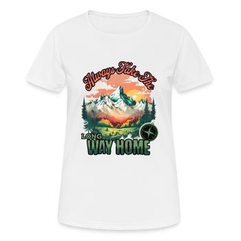 Embarquez pour une aventure de randonnée distinctive avec notre - T-shirt respirant Femme - blanc - Devant - AI Model Female 172 dark (172cm)