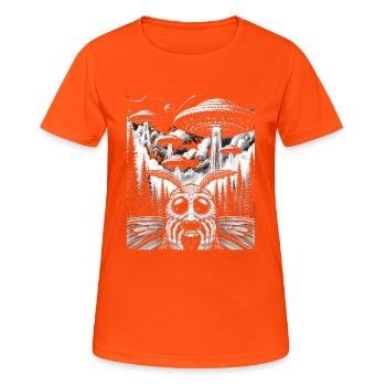 Invasion extraterrestre OVNI Selfie Mothman - T-shirt respirant Femme - orange néon - Devant - AI Model Female 172 dark (172cm)