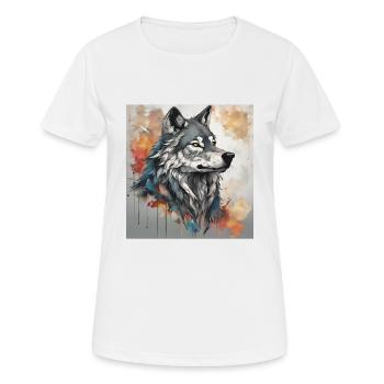 Loup avec fond de taches de couleur. - T-shirt respirant Femme - blanc - Devant - AI Model Female 172 dark (172cm)