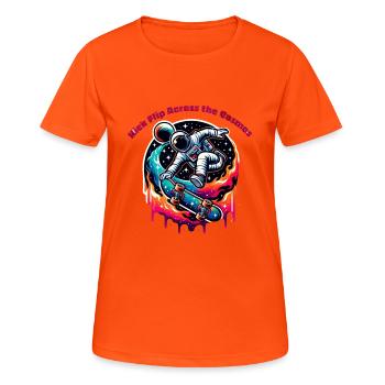 Kick Flip Across the Cosmos - Women's Breathable T-Shirt - neon orange - Front - AI Model Female 172 dark (172cm)