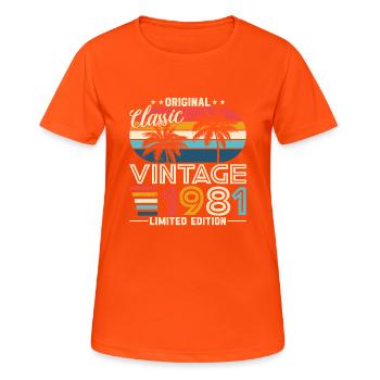Vintage Legend 1981 - Frauen T-Shirt atmungsaktiv - Neonorange - Vorne - AI Model Female 172 dark (172cm)