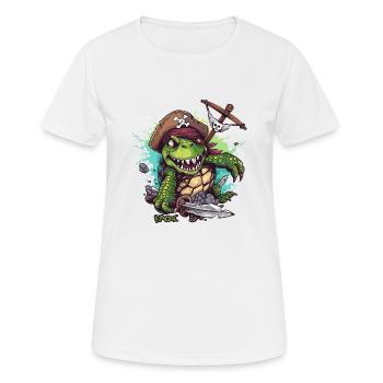Lustige Cartoon-Schildkröte: Schildkröten Pirat - Frauen T-Shirt atmungsaktiv - Weiß - Vorne - AI Model Female 172 dark (172cm)