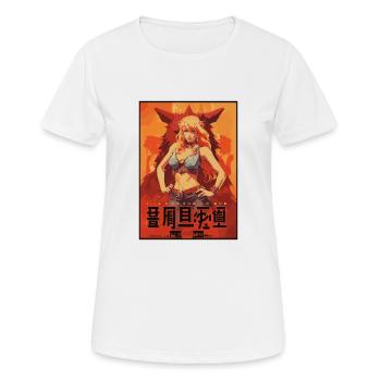 Parodie eines japanischen Filmplakats: Anime-Katze - Frauen T-Shirt atmungsaktiv - Weiß - Vorne - AI Model Female 172 dark (172cm)