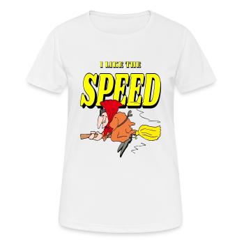 A witch rides a broom - Women's Breathable T-Shirt - white - Front - AI Model Female 172 dark (172cm)