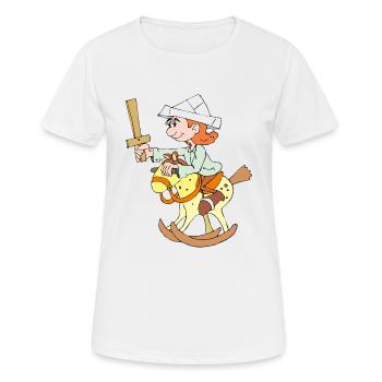 Child is riding a rocking horse - Women's Breathable T-Shirt - white - Front - AI Model Female 172 dark (172cm)