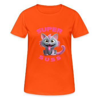 Super cute cat monster with long tongue - Women's Breathable T-Shirt - neon orange - Front - AI Model Female 172 dark (172cm)