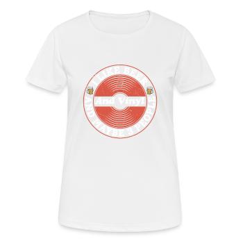 J’aime la bière et le vinyle et peut-être 3 personnes enregistrent V - T-shirt respirant Femme - blanc - Devant - AI Model Female 172 dark (172cm)