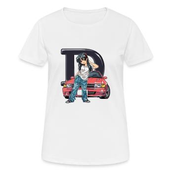 D Anime Girl Initial JDM Street Racer Car - Women's Breathable T-Shirt - white - Front - AI Model Female 172 dark (172cm)