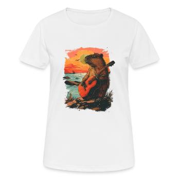 Gitarre Capybara Tropischer Sonnenuntergang - Frauen T-Shirt atmungsaktiv - Weiß - Vorne - AI Model Female 172 dark (172cm)