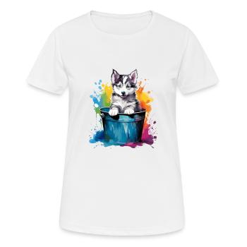 Siberian Husky Niedlicher Hund Farbeimer - Frauen T-Shirt atmungsaktiv - Weiß - Vorne - AI Model Female 172 dark (172cm)