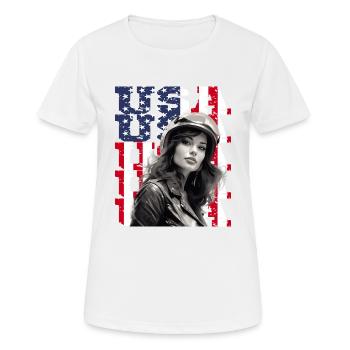 Vintage American Flag Motorrad Patriotisch - Frauen T-Shirt atmungsaktiv - Weiß - Vorne - AI Model Female 172 dark (172cm)