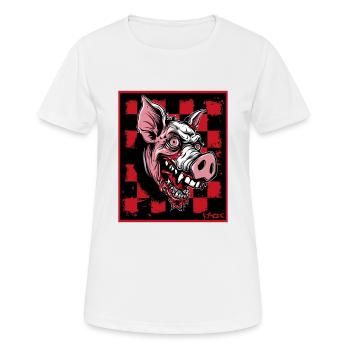 Checkerboard Pattern, Brutally Funny Zombie Pig - Women's Breathable T-Shirt - white - Front - AI Model Female 172 dark (172cm)