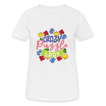 Crazy Puzzle Lady Jigsaw Puzzle Piece - Frauen T-Shirt atmungsaktiv - Weiß - Vorne - AI Model Female 172 dark (172cm)