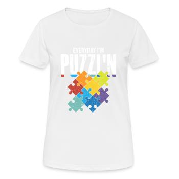 Everyday I'm Puzzl'n Piece Jigsaw Puzzle - Frauen T-Shirt atmungsaktiv - Weiß - Vorne - AI Model Female 172 dark (172cm)