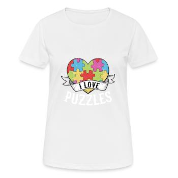 I Love Puzzles Jigsaw Puzzle Piece - Frauen T-Shirt atmungsaktiv - Weiß - Vorne - AI Model Female 172 dark (172cm)