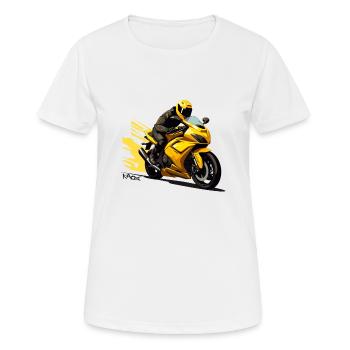 Gelbes Motorrad: Superbike Biker Fahrer - Frauen T-Shirt atmungsaktiv - Weiß - Vorne - AI Model Female 172 dark (172cm)