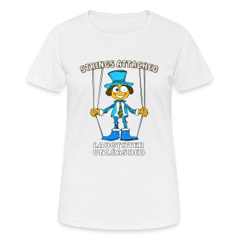 PUPPET STRINGS ATTACHED LAUGHTER - Women's Breathable T-Shirt - white - Front - AI Model Female 172 dark (172cm)