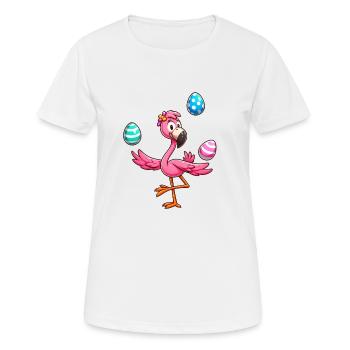 Flamingo Jongleur mit Ostereiern Fest - Frauen T-Shirt atmungsaktiv - Weiß - Vorne - AI Model Female 172 dark (172cm)
