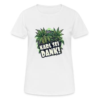 Cannabis, Karl sei Dank, wir sind legal - Frauen T-Shirt atmungsaktiv - Weiß - Vorne - AI Model Female 172 dark (172cm)