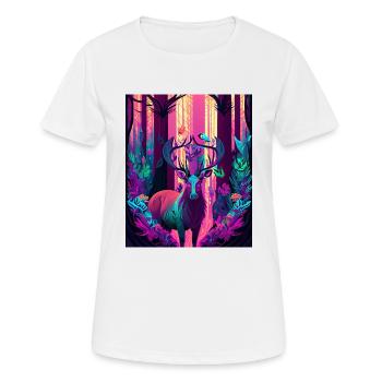 Leuchtender Waldhirsch mit Neonvogel - Frauen T-Shirt atmungsaktiv - Weiß - Vorne - AI Model Female 172 dark (172cm)