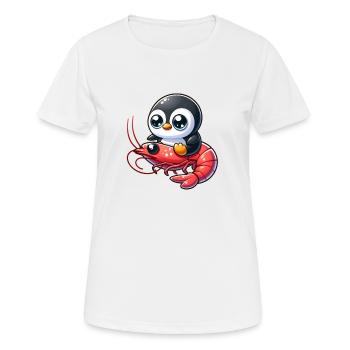 Pinguin reitet Shrimp - Frauen T-Shirt atmungsaktiv - Weiß - Vorne - AI Model Female 172 dark (172cm)