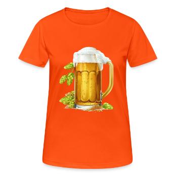 Frostiges Bier im Krug mit Hopfen und Gerste - Frauen T-Shirt atmungsaktiv - Neonorange - Vorne - AI Model Female 172 dark (172cm)