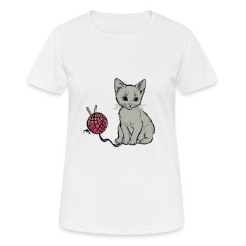 Cat Wool Play Domestic Cat Kitten - Women's Breathable T-Shirt - white - Front - AI Model Female 172 dark (172cm)