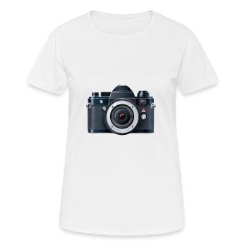 Digitalkamera mit Blitz in einer 2D-Illustration - Frauen T-Shirt atmungsaktiv - Weiß - Vorne - AI Model Female 172 dark (172cm)